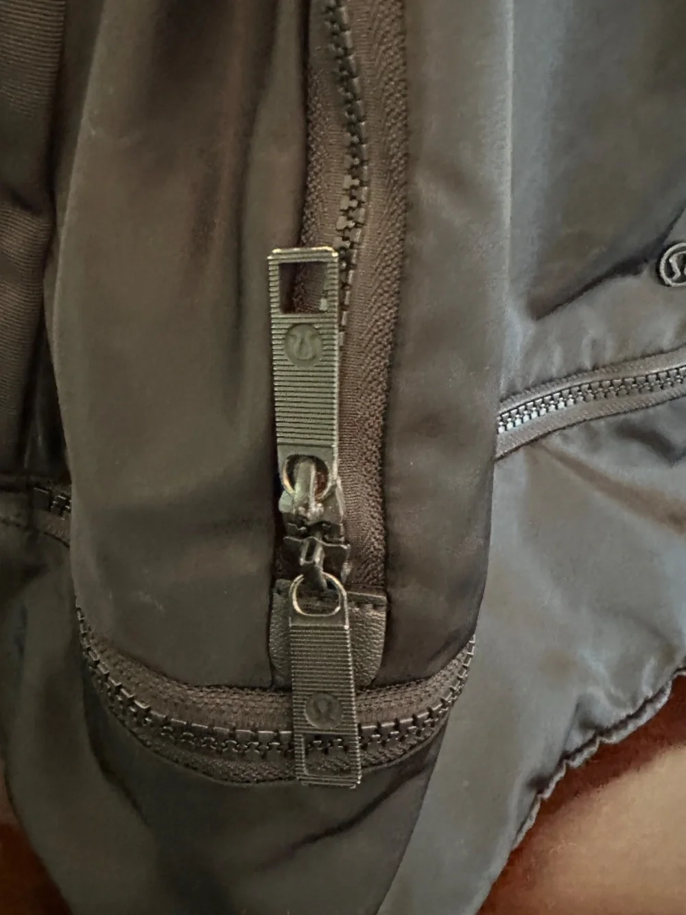 Lululemon Backpack Black On Black Shoulder Straps Zip Close Mesh Compartments